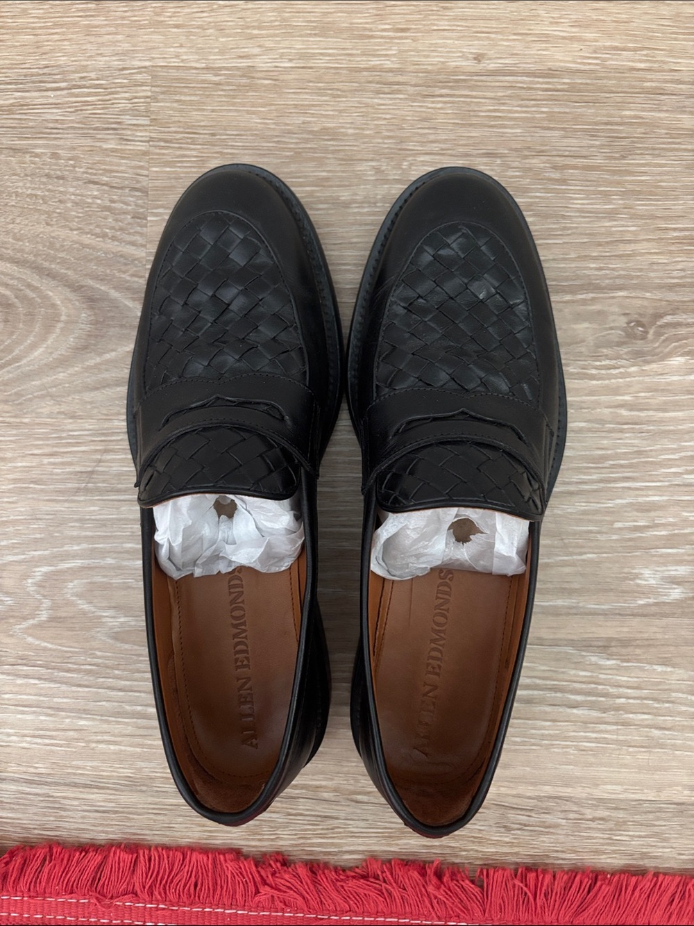 Allen Edmonds Black Woven Leather Penny Loafers